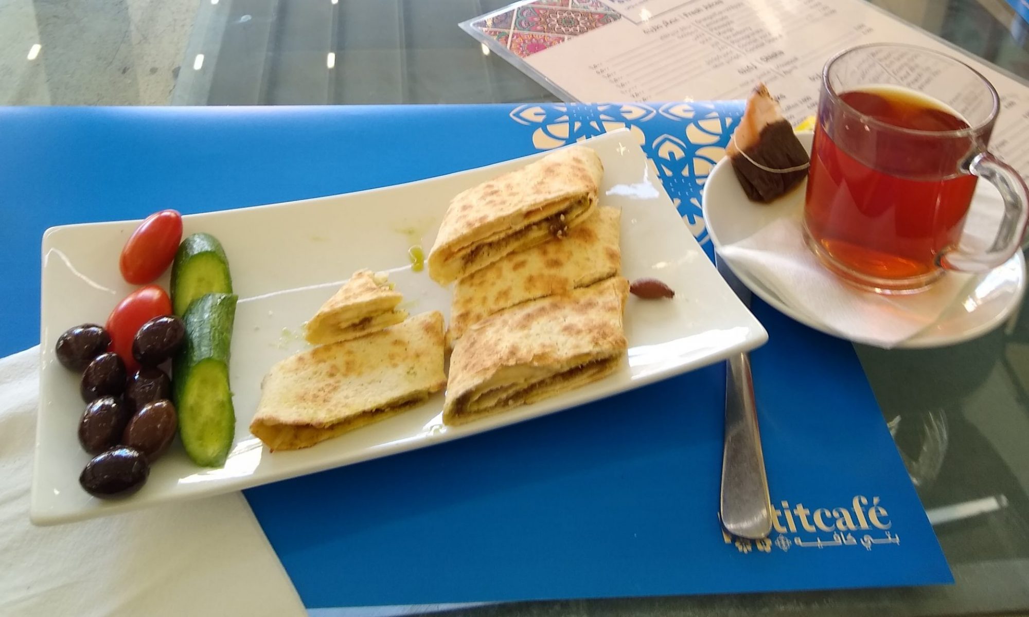 Cheese and zaatar manakoush with tea in Beirut, from a 2018 trip